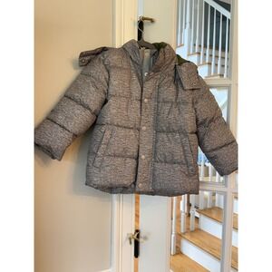 Baby Gap Toddler Boys Grey Heathered Puffer Jacket Detachable Hood 3T